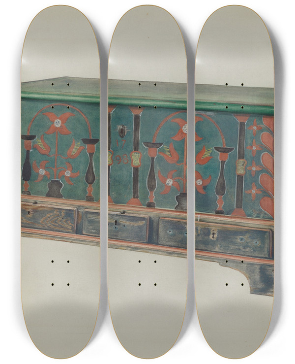Triptych art skateboard deck of Betty Jean Davis Pa German Chest_2 by Betty Jean Davis