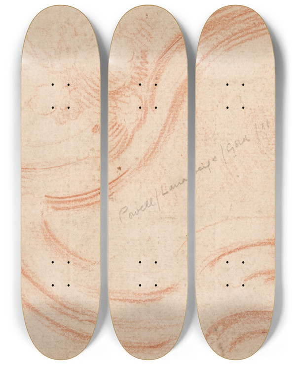Triptych art skateboard deck of Alexander Runciman Study Of Rocaille Mouldings by Alexander Runciman (1736-1785)
