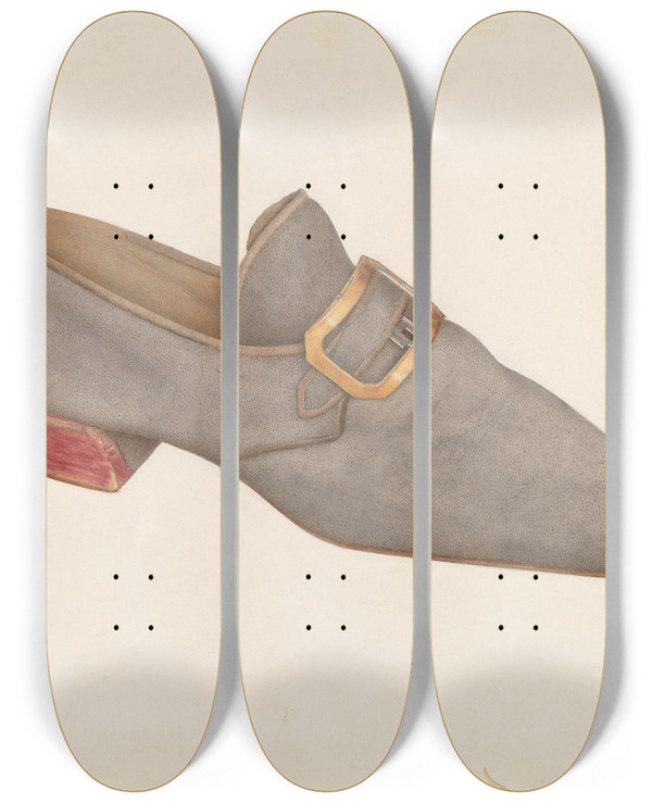 Triptych art skateboard deck of Dorothy Dwin Mans Shoe by Dorothy Dwin