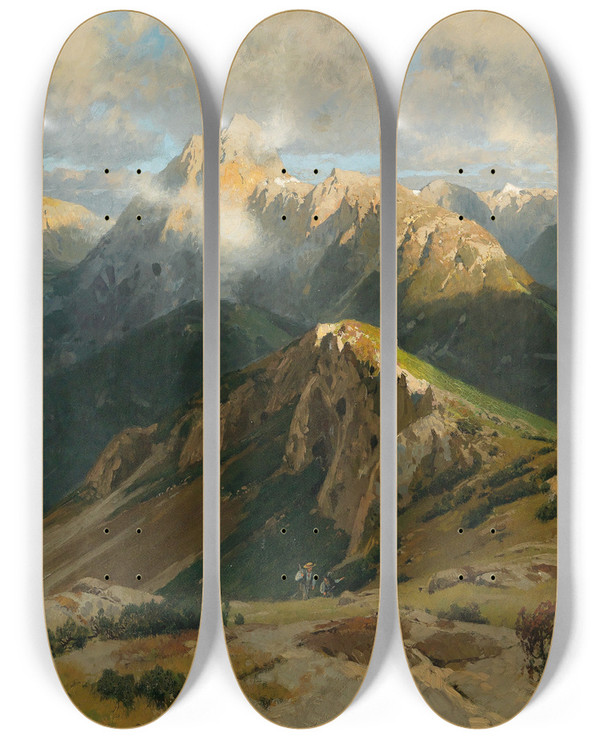 Triptych art skateboard deck of Carl Julius Emil Ludwig On The Hoher Frassen by Carl Julius Emil Ludwig (1839-1901)