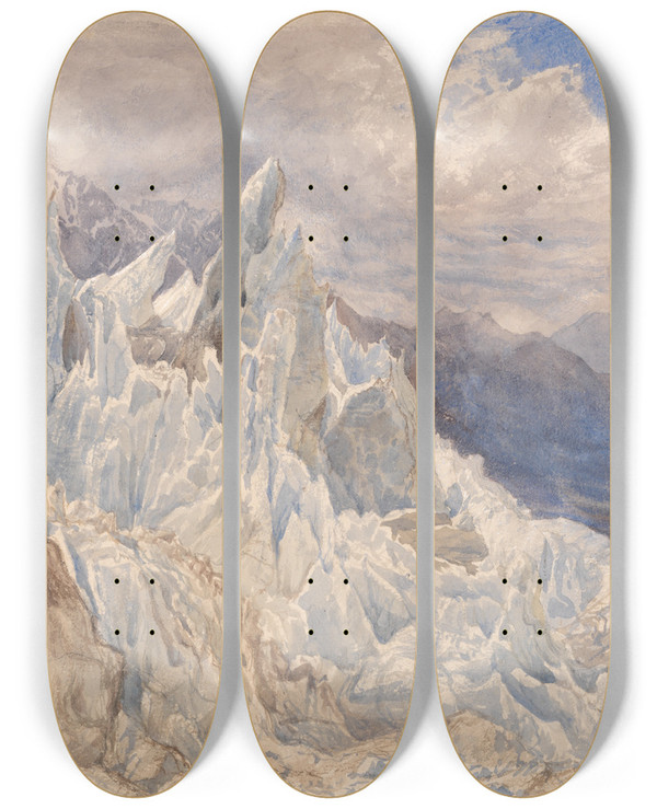 Triptych art skateboard deck of Henry Moore Mer De Glace by Henry Moore (1831-1895)