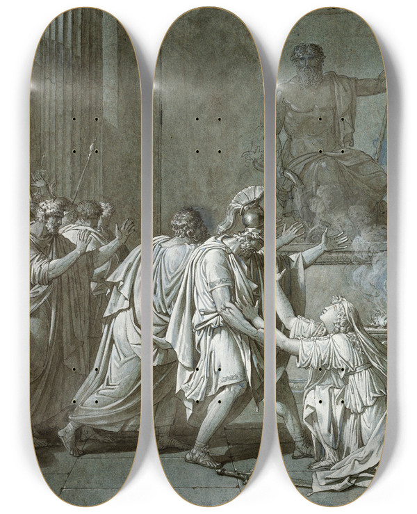 Triptych art skateboard deck of Francois Xavier Fabre Clombrote And Lonidas by Francois Xavier Fabre (1766-1837)