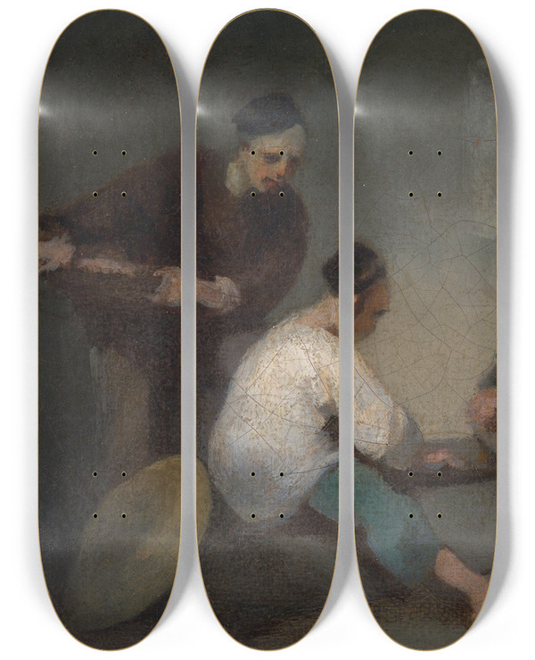 Triptych art skateboard deck of George Chinnery Chinese Gamblers by George Chinnery (1774-1852)