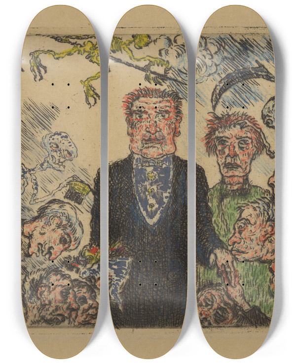Triptych art skateboard deck of James Ensor De Hoogmoed_1 by James Ensor (1860-1949)