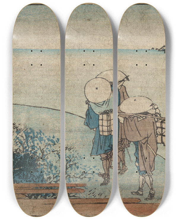 Triptych art skateboard deck of Katsushika Hokusai Arai by Katsushika Hokusai (1760-1849)