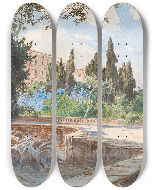 Triptych art skateboard deck of Fritz Lach Tivoli Rom by Fritz Lach (1868-1933)
