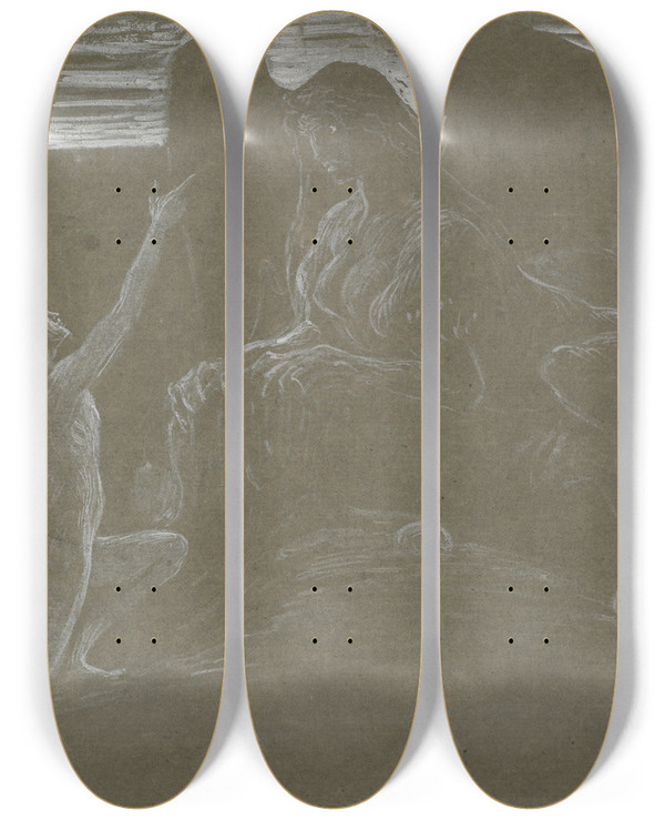 Triptych art skateboard deck of Walter Crane The Riddle Of The Sphinx by Walter Crane (1845-1915)