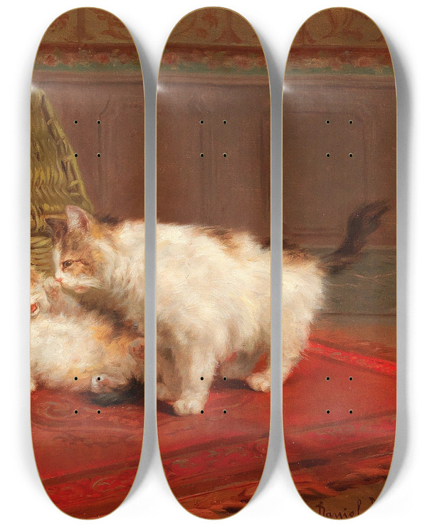 Triptych art skateboard deck of Daniel Merlin Cats by Daniel Merlin (1861-1933)