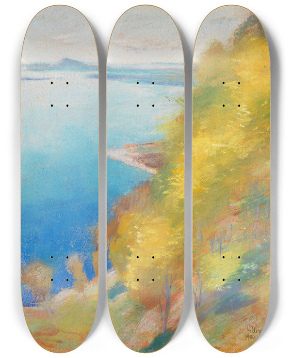 Triptych art skateboard deck of Lesser Ury Gardasee Gardone by Lesser Ury (1861-1931)