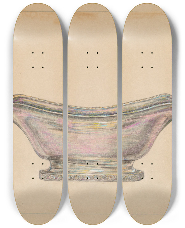 Triptych art skateboard deck of Mary Berner Cake Basket by Mary Berner