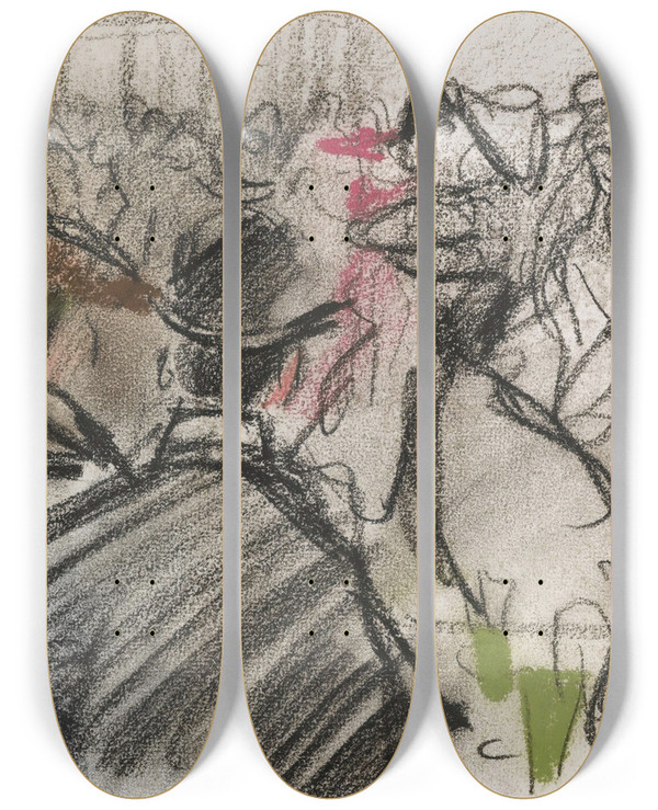 Triptych art skateboard deck of Isaac Israls Moulin De La Galette Paris by Isaac Israels (1865-1934)