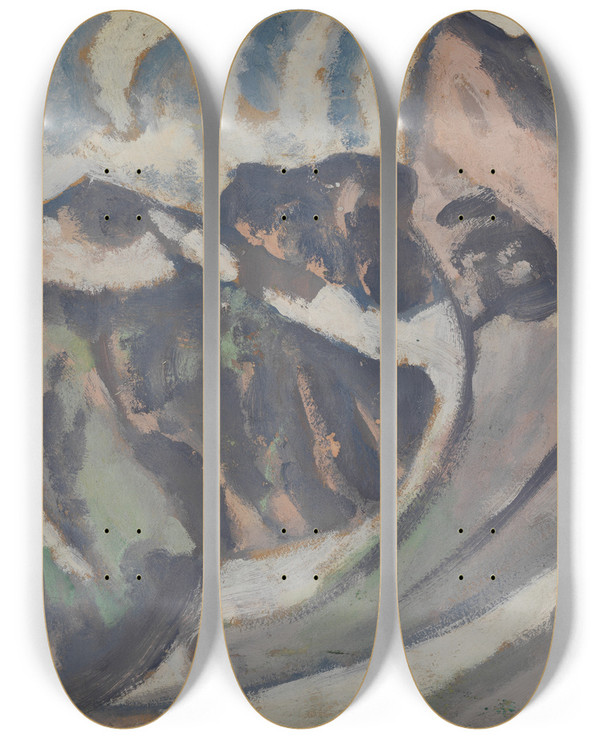 Triptych art skateboard deck of August Babberger Graue Berglandschaft by August Babberger (1885-1936)