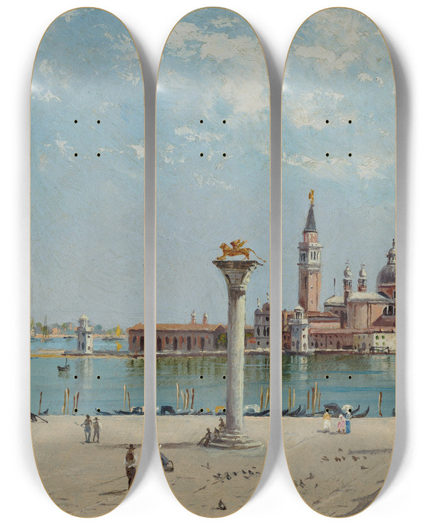 Triptych art skateboard deck of Antonietta Brandeis St Marks Square by Antonietta Brandeis (1848-1926)