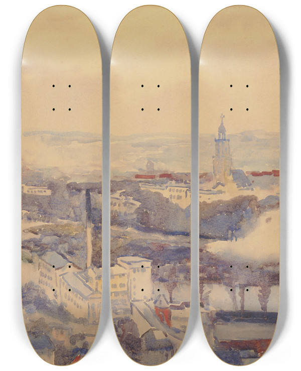 Triptych art skateboard deck of Philipp Franck Potsdam Mit Garnisonskirche by Philipp Franck (1860-1944)