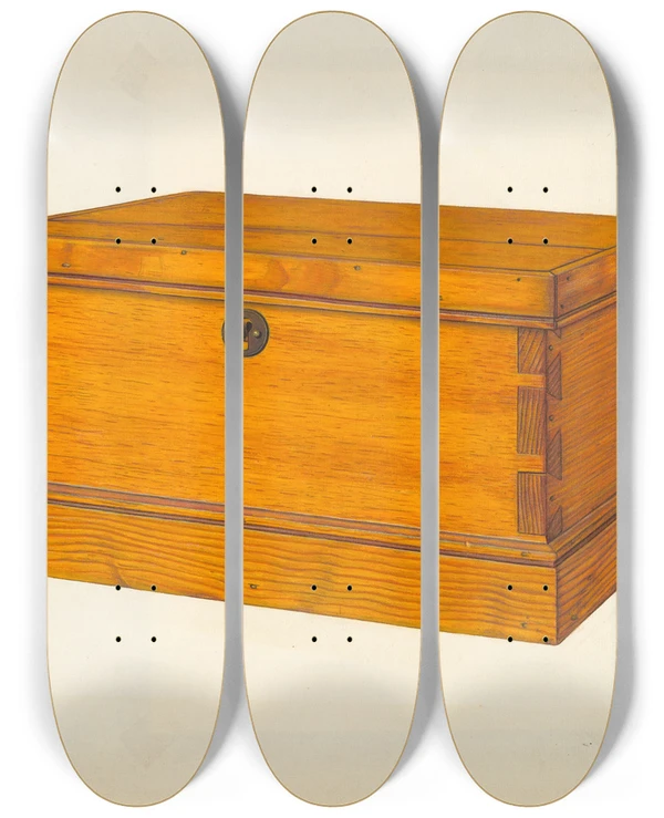 Triptych art skateboard deck of Frank Gray Strong Box by Frank Gray