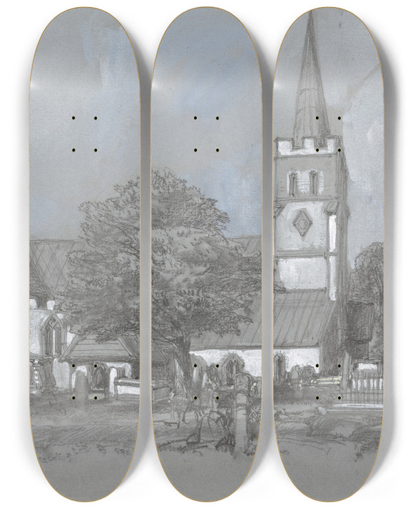 Triptych art skateboard deck of James Duffield Harding Minster by James Duffield Harding (1798-1863)