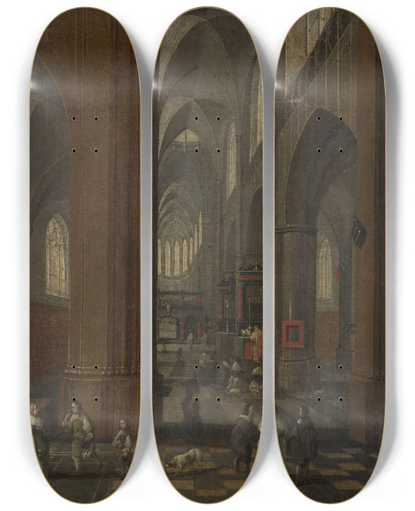 Triptych art skateboard deck of Pieter Neeffs The Elder Churchinterior by Pieter Neeffs The Elder (1620-1675)