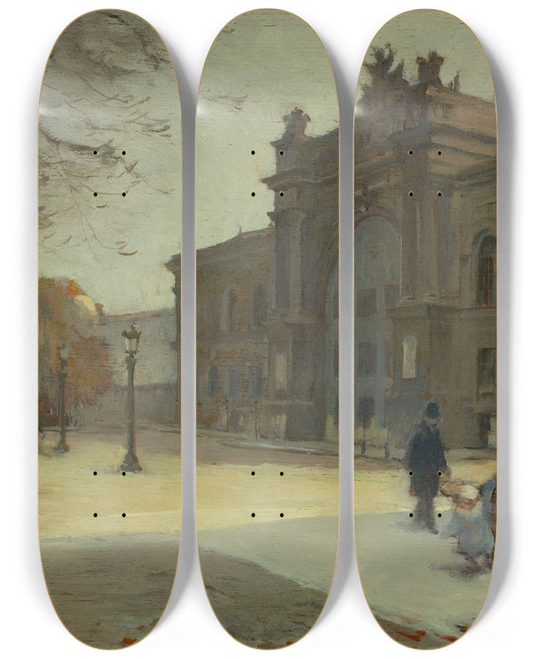 Triptych art skateboard deck of Eugne Trigoulet Le Palais De Lindustrie by Eugene Trigoulet (1867-1910)