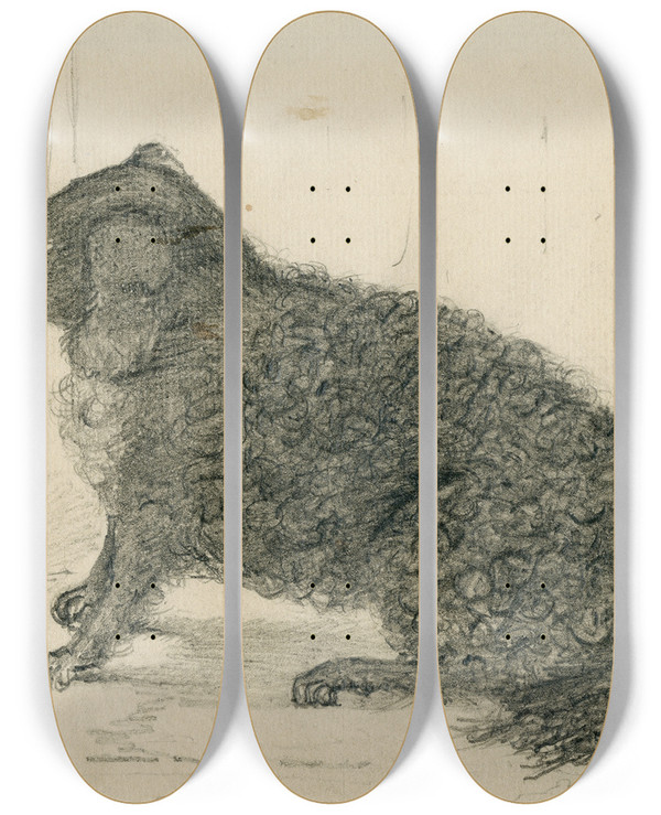 Triptych art skateboard deck of Floris Verster Sitting Dog by Floris Verster (1861-1927)