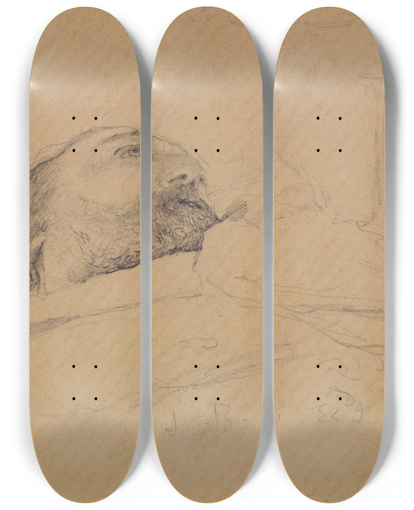 Triptych art skateboard deck of Jules Bastienlepage Gambetta Sur Son Lit De Mort_2 by Jules Bastien-Lepage (1848-1884)