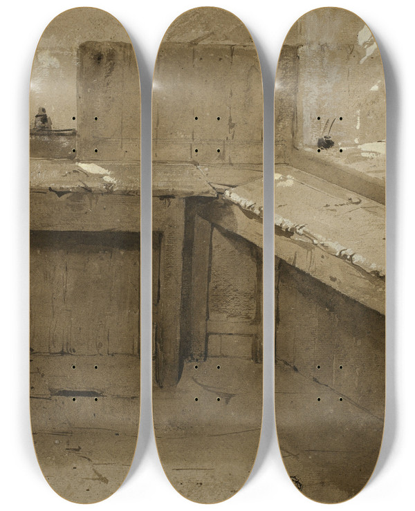 Triptych art skateboard deck of Sir David Wilkie Background Study by Sir David Wilkie (1785-1841)