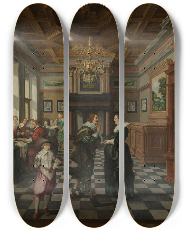 Triptych art skateboard deck of Dirck Van Delen A Sevenpart Decorative Sequence An Interior Dirck Van Delen by Dirck Van Delen (1604-1671)