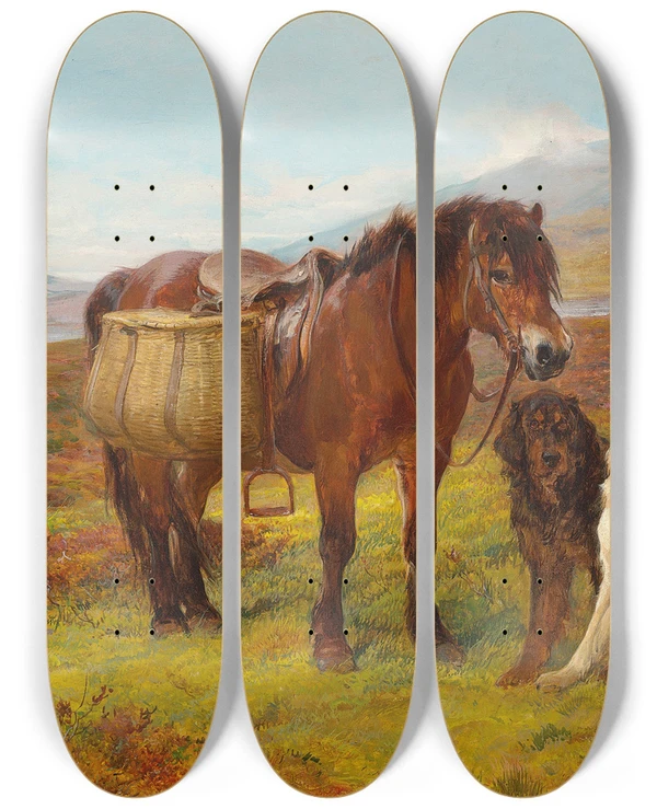 Triptych art skateboard deck of John Sargent Noble Luncheon Time by John Sargent Noble (1848-1896)