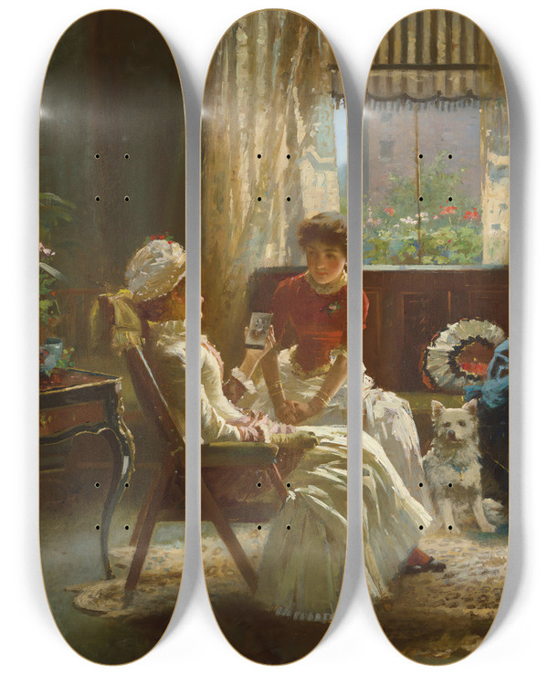 Triptych art skateboard deck of Alexander Mark Rossi A Good Likeness by Alexander Mark Rossi (1840-1916)
