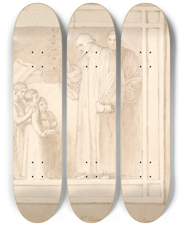 Triptych art skateboard deck of John Flaxman Study For A Monument To The Reverend John Clowes by John Flaxman (1755-1826)