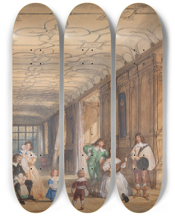 Triptych art skateboard deck of Joseph Nash The Long Gallery Haddon Hall Derbyshire by Joseph Nash (1808-1878)