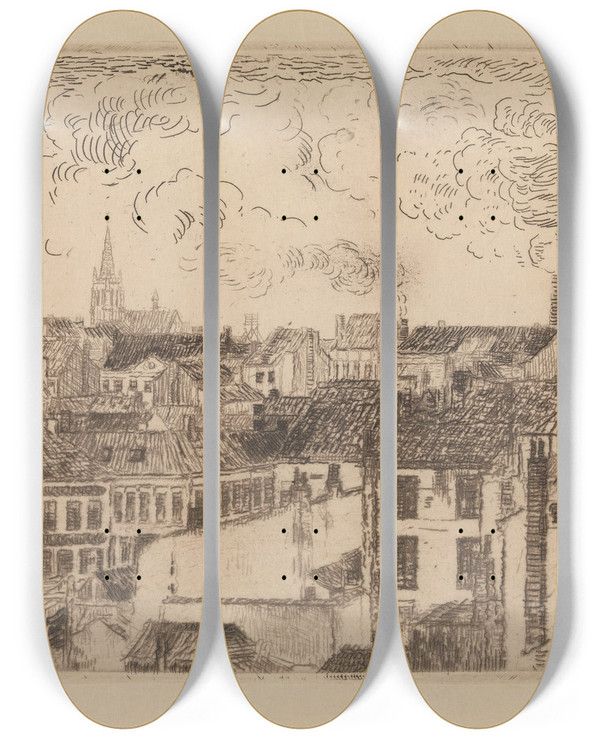 Triptych art skateboard deck of James Ensor Roofs At Ostend by James Ensor (1860-1949)