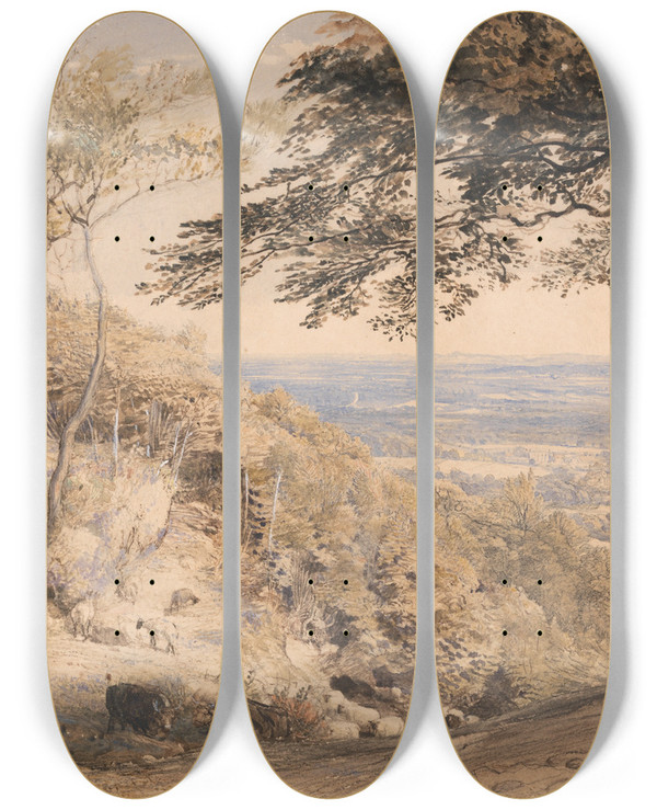 Triptych art skateboard deck of Samuel Palmer Wilmots Hill Kent_1 by Samuel Palmer (1805-1881)