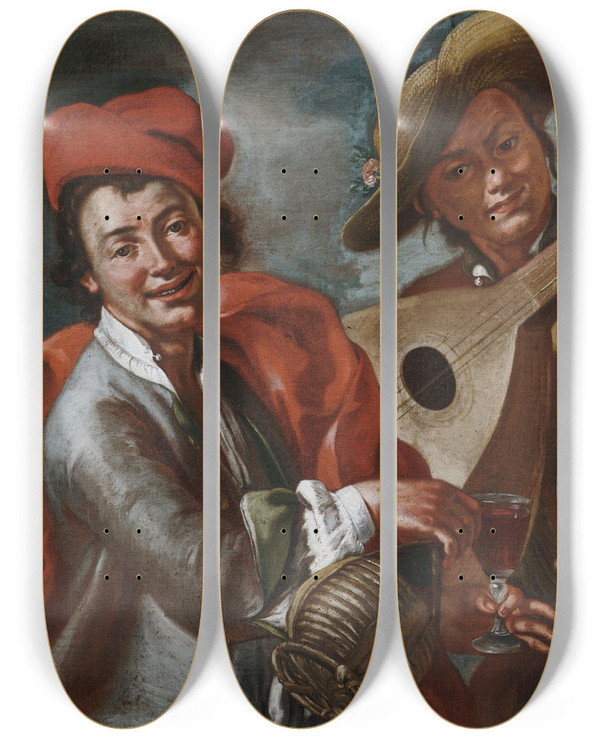 Triptych art skateboard deck of Giuseppe Bonito Concertino by Giuseppe Bonito (1707-1789)