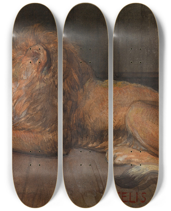Triptych art skateboard deck of Auguste Alleb Lion In Artis Amsterdam by August Allebe