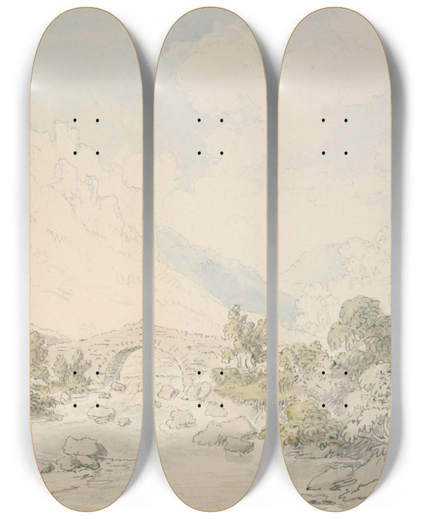 Triptych art skateboard deck of Anthony Devis Linmouth Lynmouth by Anthony Devis (1729-1816)