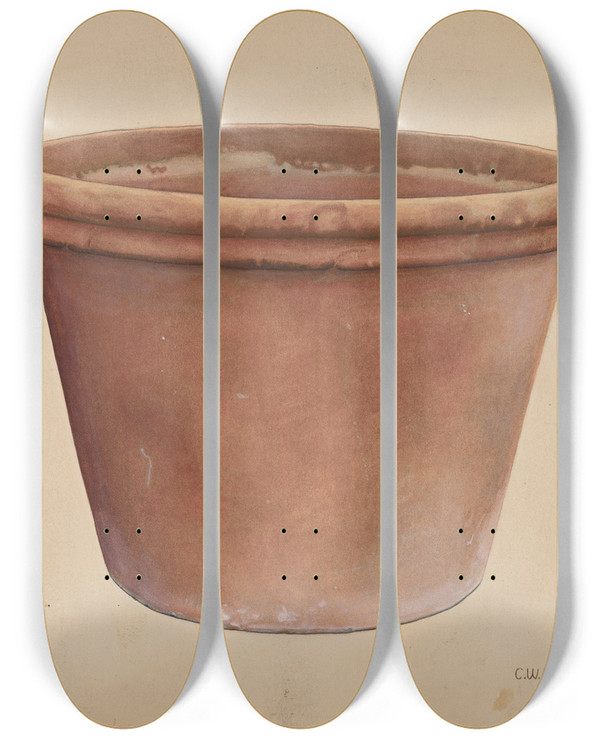 Triptych art skateboard deck of Clarence W Dawson Flower Urn by Clarence W Dawson