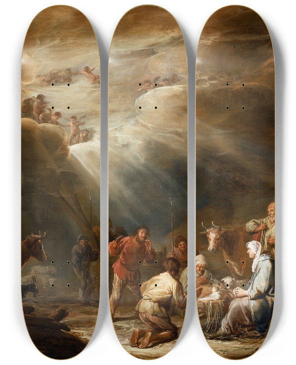 Triptych art skateboard deck of Benjamin Gerritsz Cuyp Adoration Of The Shepherds_1 by Benjamin Gerritsz Cuyp (1612-1652)