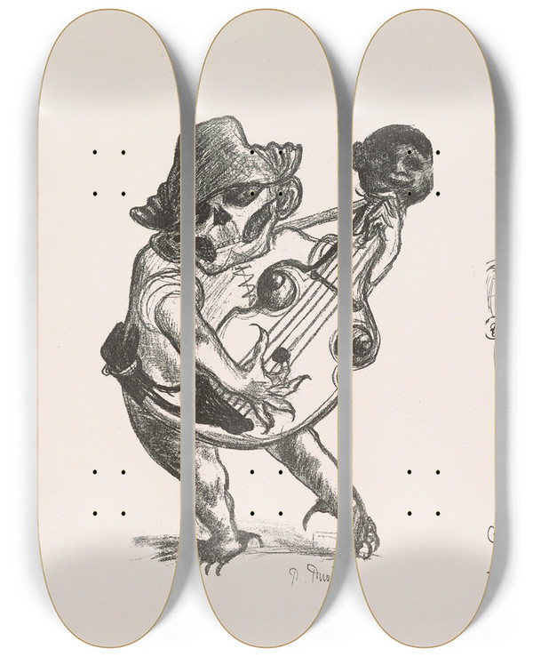 Triptych art skateboard deck of Pierre Puvis De Chavannes Les Caricatures De Puvis De Chavannes Pl05 by Pierre Puvis De Chavannes (1824-1898)