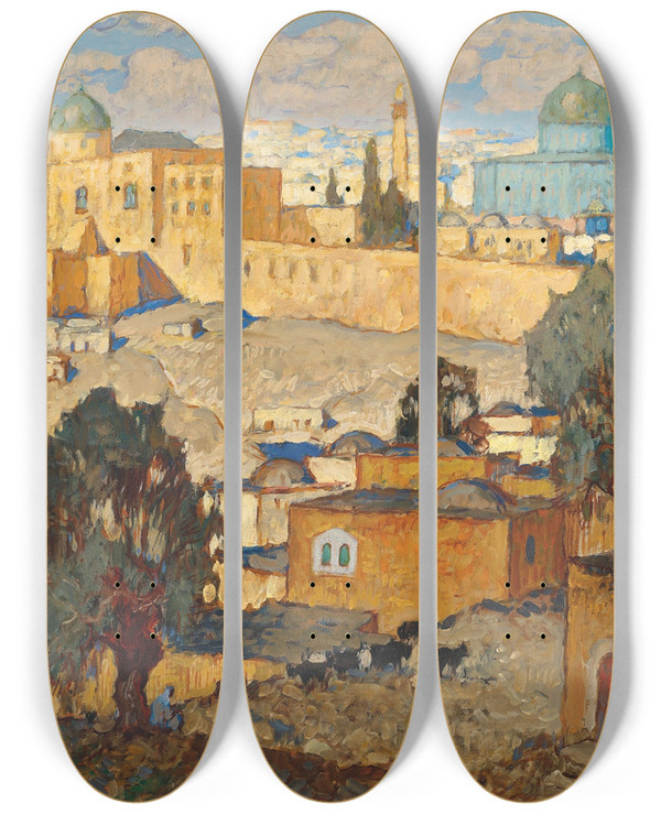 Triptych art skateboard deck of Konstantin Ivanovich Gorbatov Jerusalem by Konstantin Ivanovich Gorbatov (1876-1945)