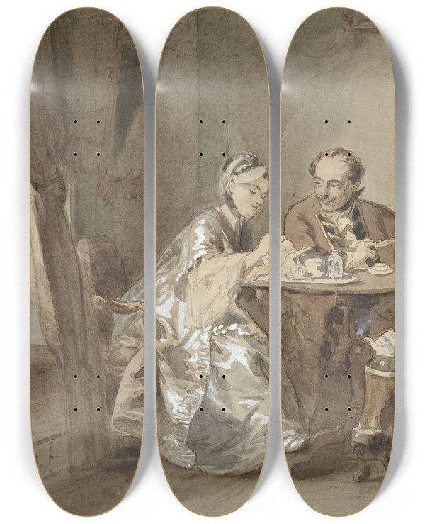 Triptych art skateboard deck of David Bles Koffieuurtje by David Bles (1821-1899)