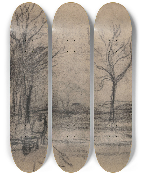 Triptych art skateboard deck of Jakob Smits Trees by Jakob Smits (1855-1928)