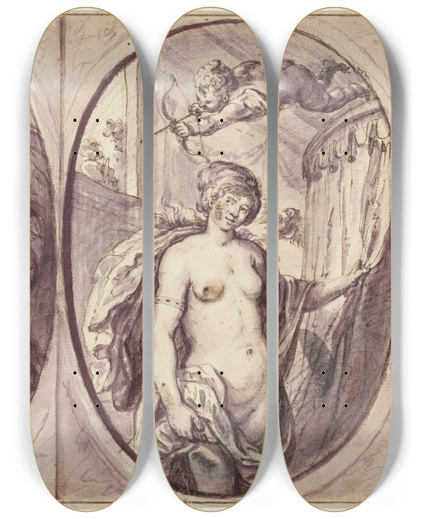 Triptych art skateboard deck of Andreas Bodan Ii Two Oval Compositions by Andreas Bodan Ii