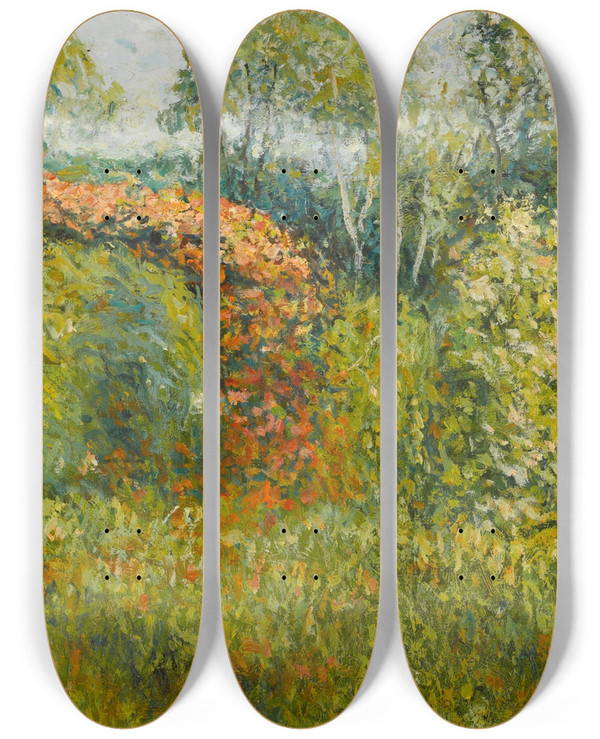 Triptych art skateboard deck of Blanche Hoschedmonet La Roseraie Giverny by Blanche Hoschede Monet (1865-1947)