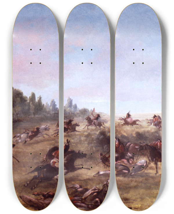 Triptych art skateboard deck of George Catlin Mounted War Party Scouring A Thicket by George Catlin (1796-1872)