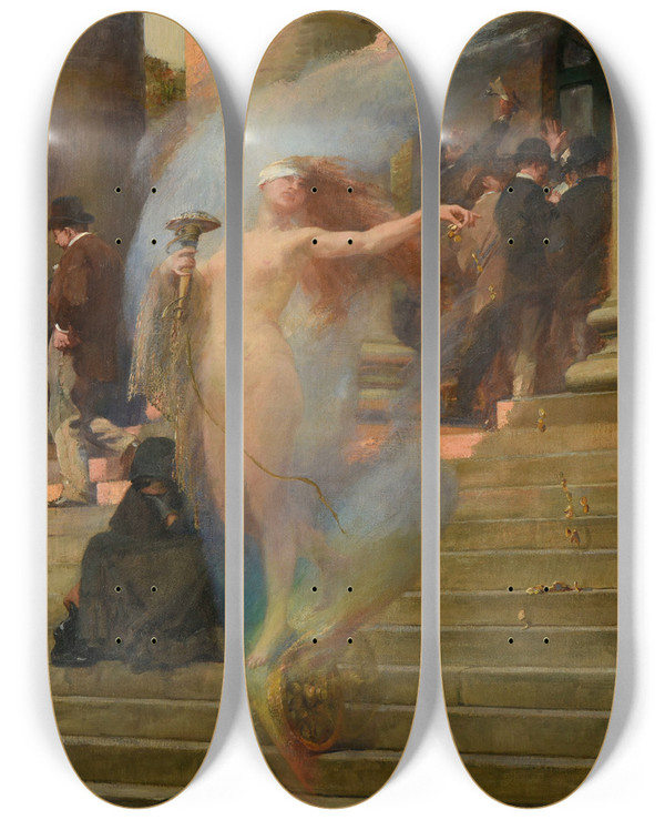 Triptych art skateboard deck of Albert Pierreren Maignan La Fortune Passe by Albert Pierre Rene Maignan (1845-1908)
