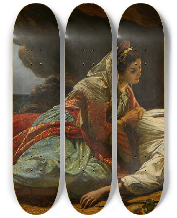 Triptych art skateboard deck of Henry Nelson Oneil Haidee And Don Juan by Henry Nelson Oneil (1817-1880)
