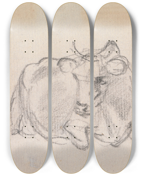 Triptych art skateboard deck of Sawrey Gilpin Study Of A Cow by Sawrey Gilpin (1733-1807)