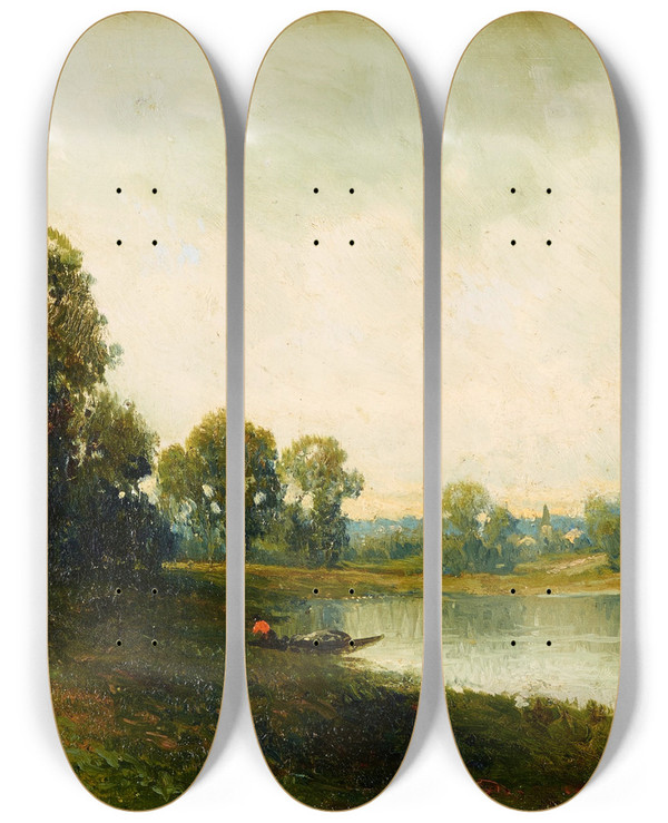 Triptych art skateboard deck of Charles Franois Daubigny Landscape_3 by Charles Francois Daubigny (1817-1878)