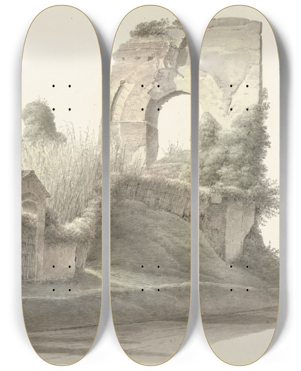 Triptych art skateboard deck of Josephus Augustus Knip Neros Aqueduct In Rome by Josephus Augustus Knip (1777-1847)