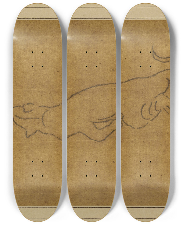 Triptych art skateboard deck of Antoinelouis Barye Panthre Couche_2 by Antoine-Louis Barye (1796-1875)